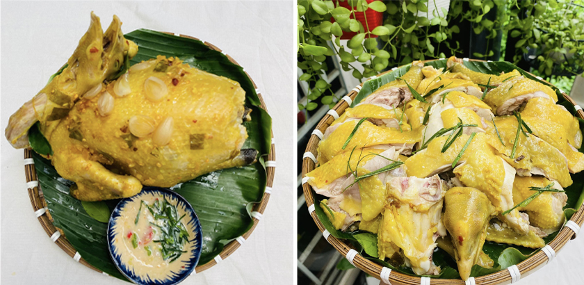Gà hấp muối hạt vàng thơm